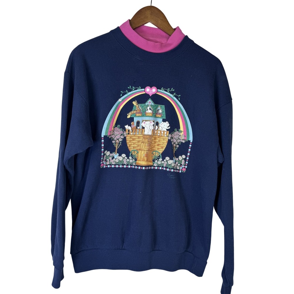 Vintage Endless Designs Sweatshirt Womens Large Noah's Ark Rainbow‎ Animals 90s